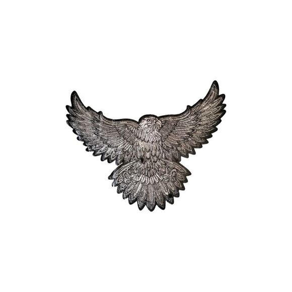 Silver White Thread Black Felt Background Flying Eagle Patch - Picture 3 of 4